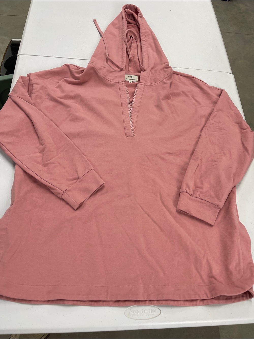NYDJ Pink Lace-Trim Hooded Pullover